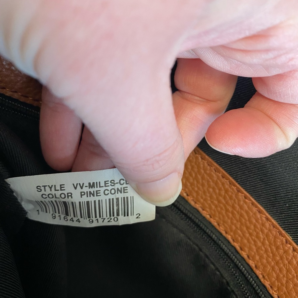 Vince Camuto Leather Foldover Purse Pine Cone Brown Snap Pocket Adjustable Strap - Picture 14 of 16